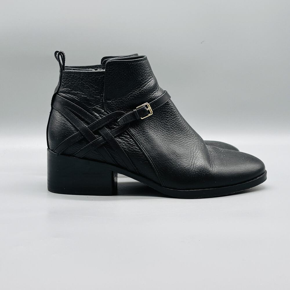 Cole Haan Black Leather Low Block Heel Ankle Boots